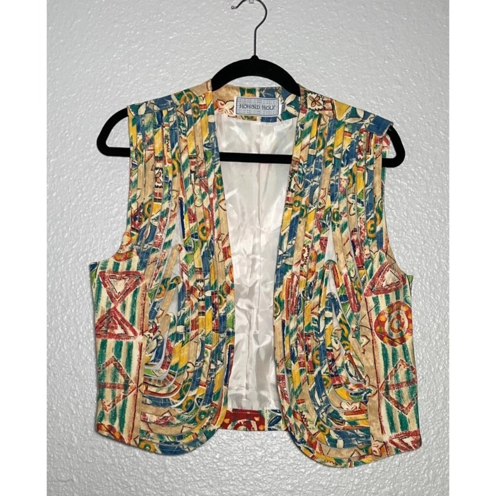 Vintage 80's Howard Wolf Vest Women's 6 Multicolor Lined Mesh Accent USA‎ Made